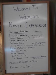 The list of authors at the Wichita Novel Experience, May 9, 2015 at the Holiday Inn East Wichita Kansas
