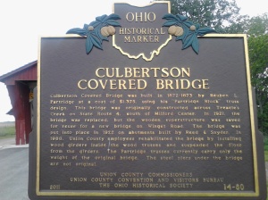 Historical marker for the Culbertson Covered Bridge.